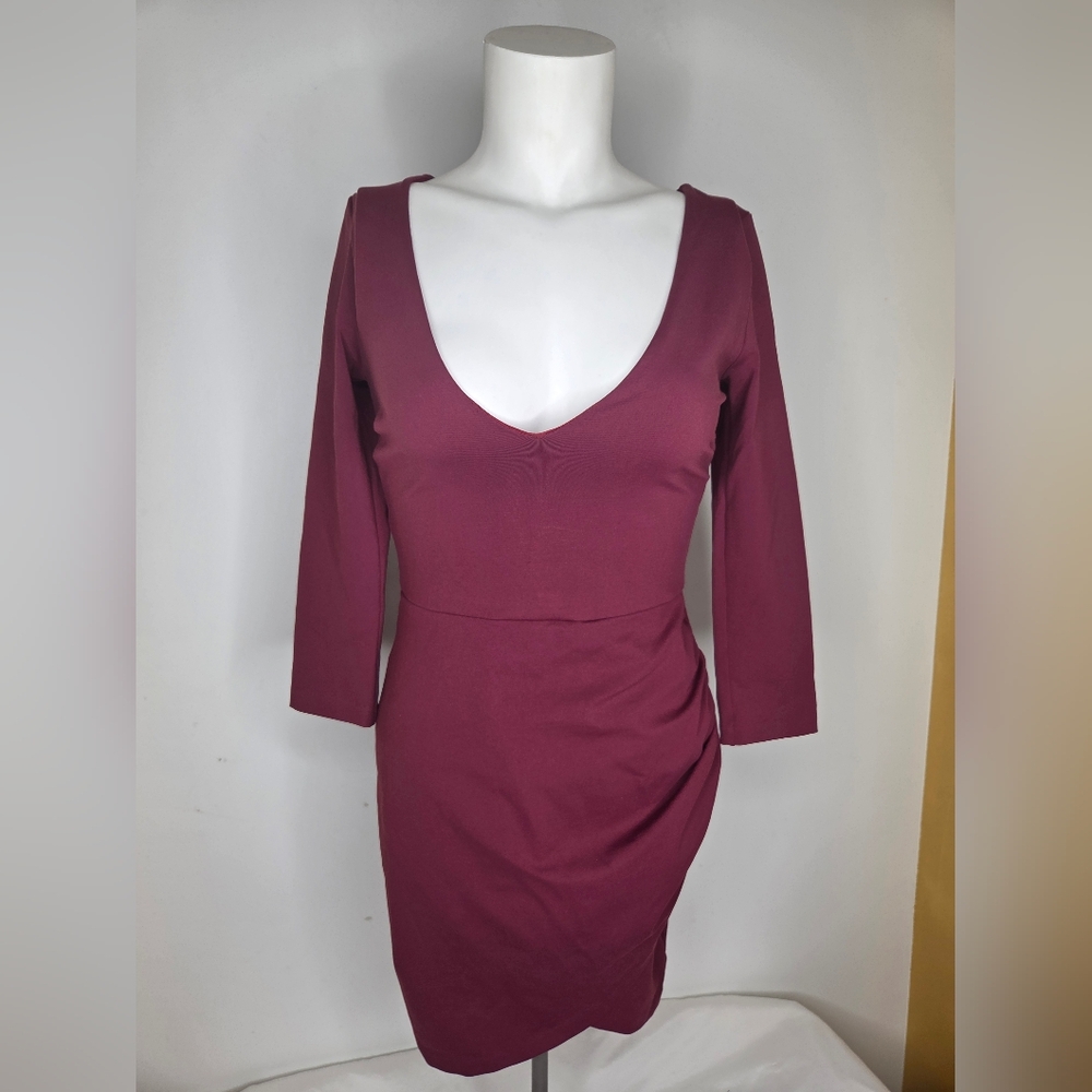 Nasty Gal Size S Burgundy Deep Neckline Mini Dress